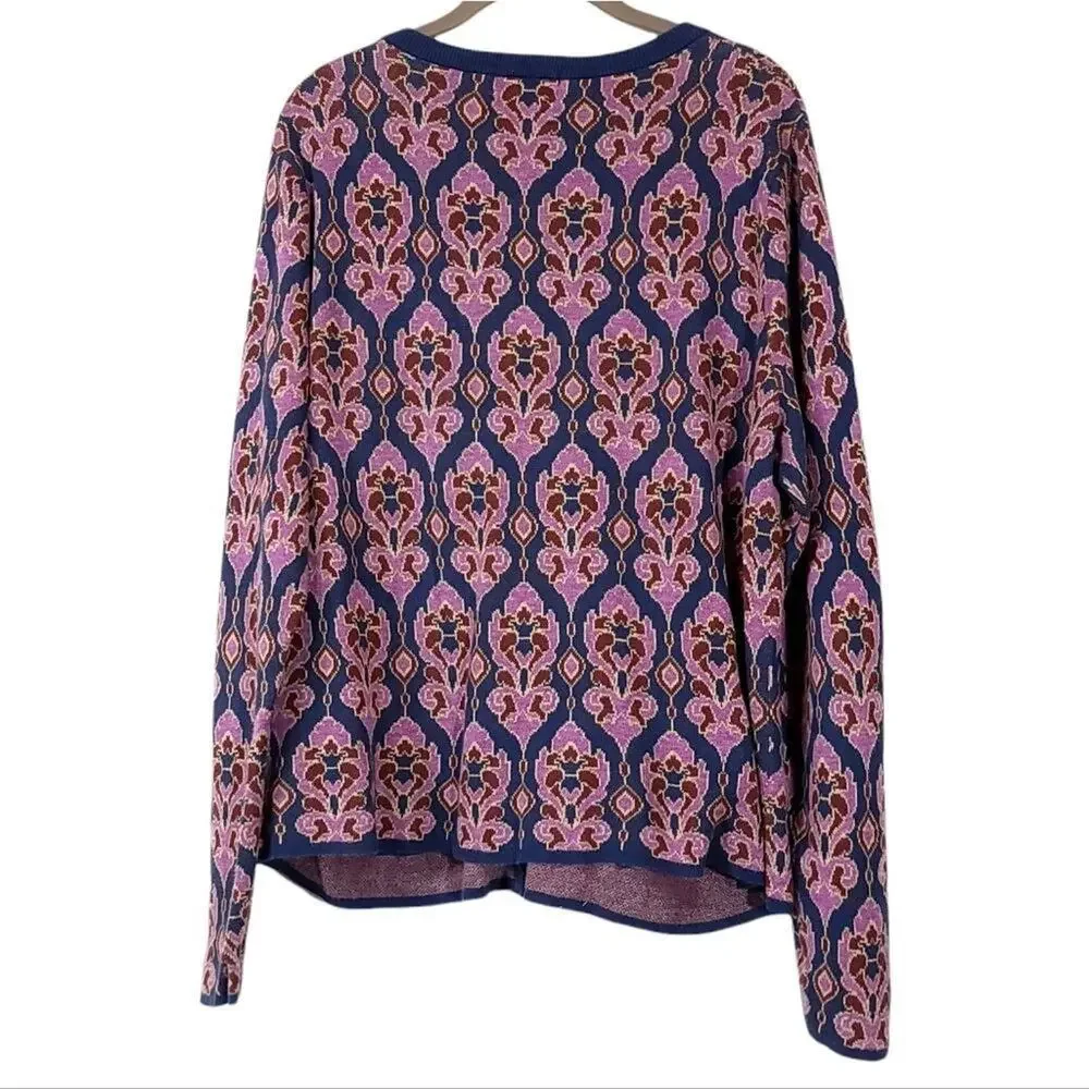 Lands' End Supima Pocket Cardigan Purple Sno Heather Tapestry Size Large 14 -16 - Picture 2 of 4